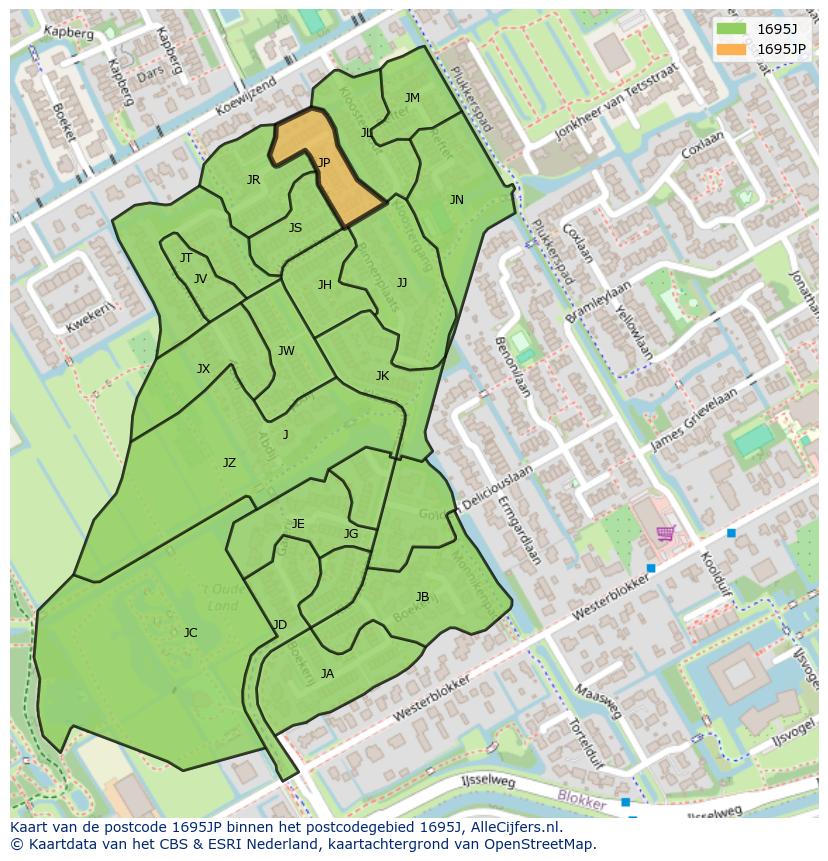Afbeelding van het postcodegebied 1695 JP op de kaart.