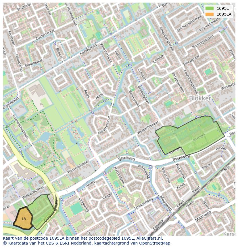 Afbeelding van het postcodegebied 1695 LA op de kaart.