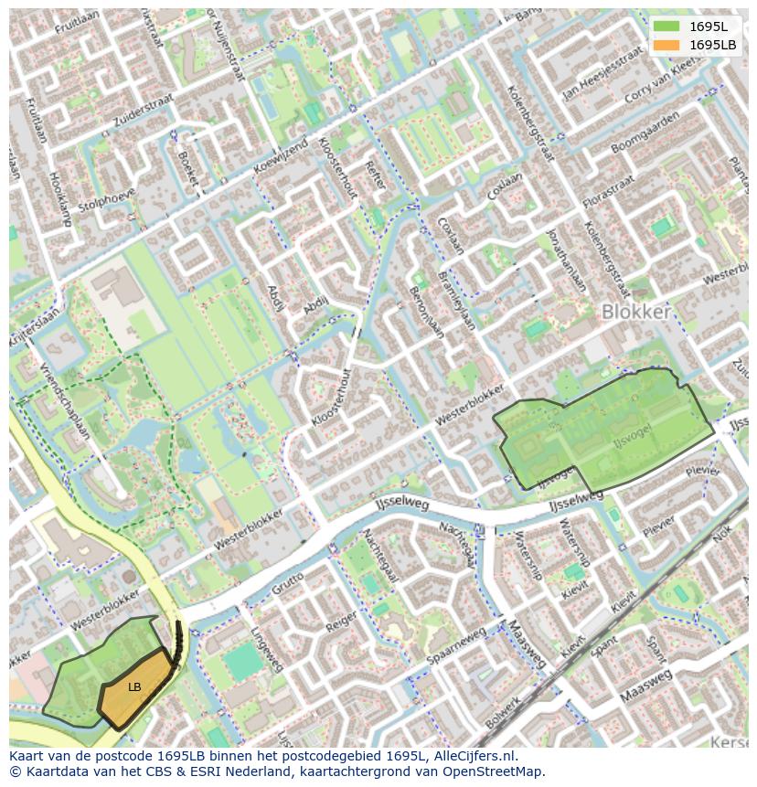 Afbeelding van het postcodegebied 1695 LB op de kaart.