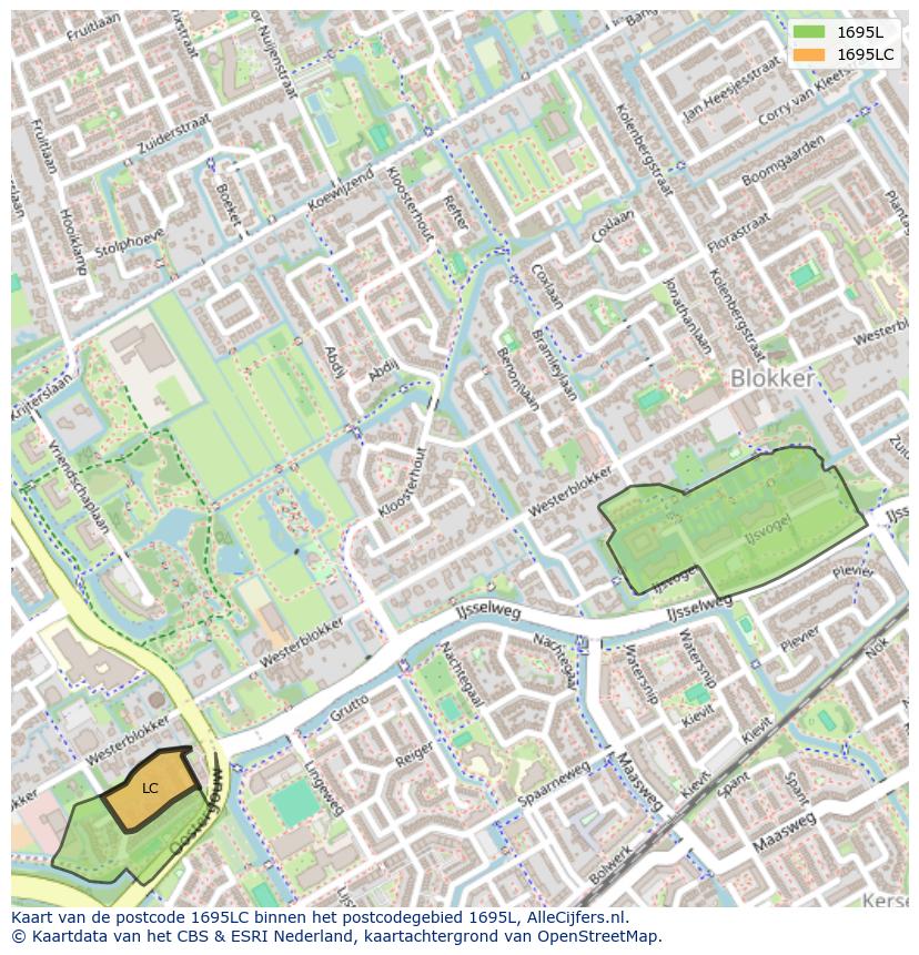 Afbeelding van het postcodegebied 1695 LC op de kaart.