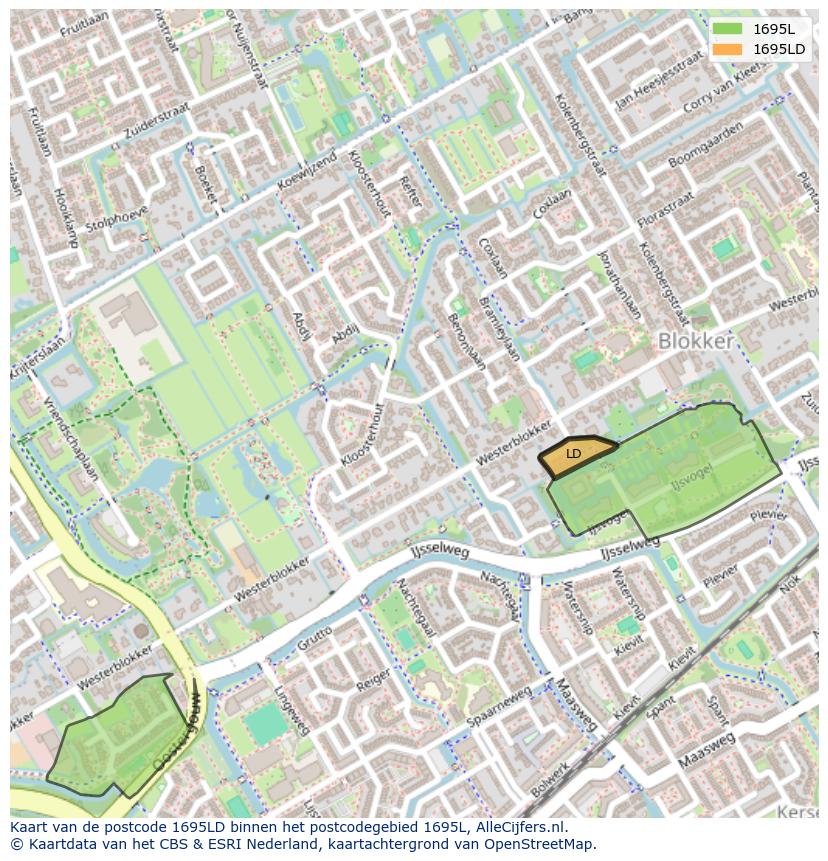 Afbeelding van het postcodegebied 1695 LD op de kaart.