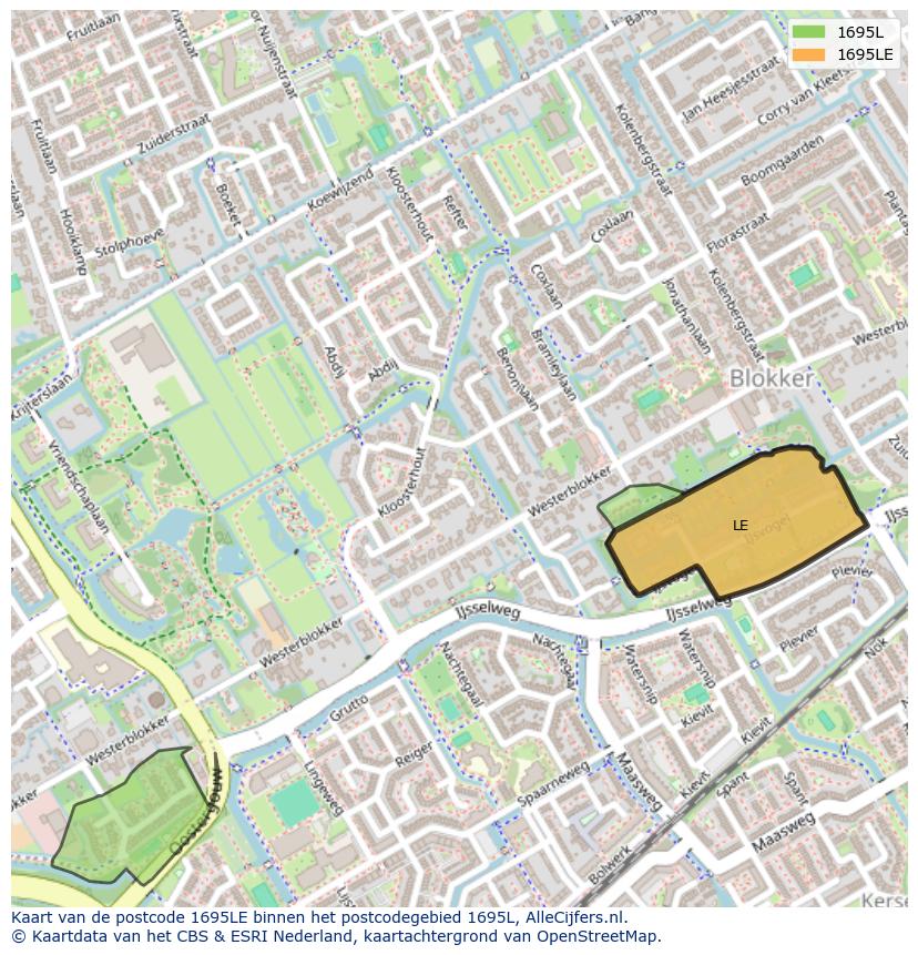Afbeelding van het postcodegebied 1695 LE op de kaart.