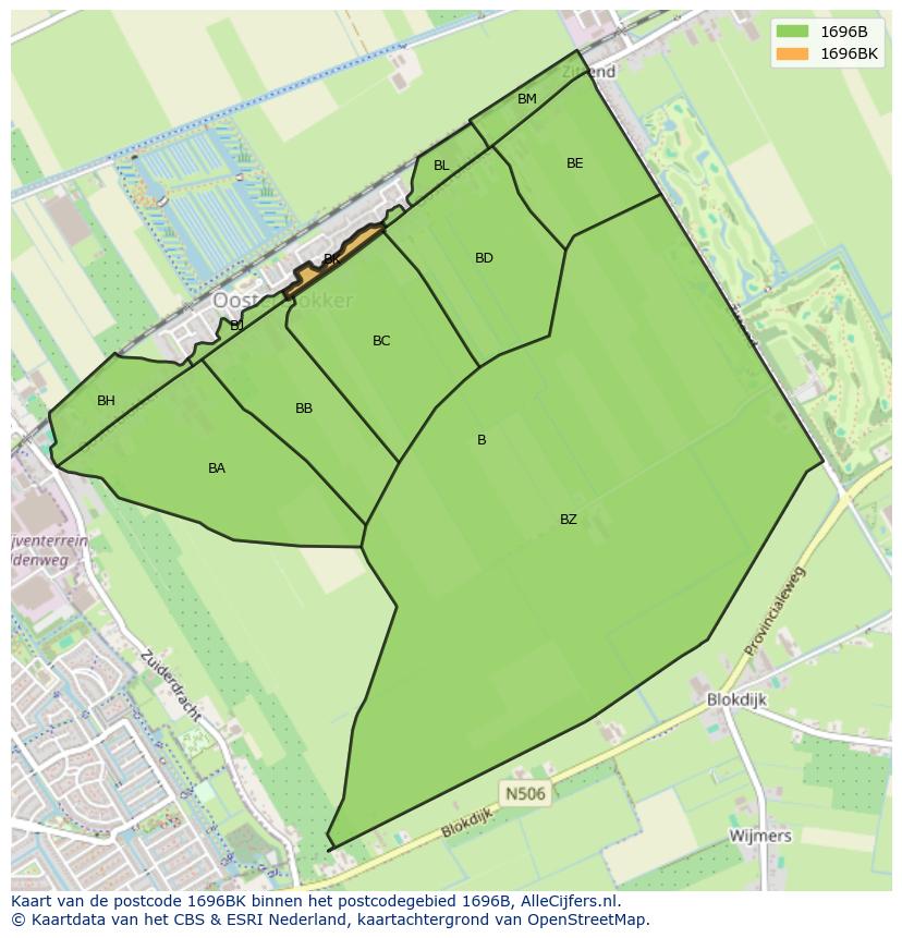 Afbeelding van het postcodegebied 1696 BK op de kaart.