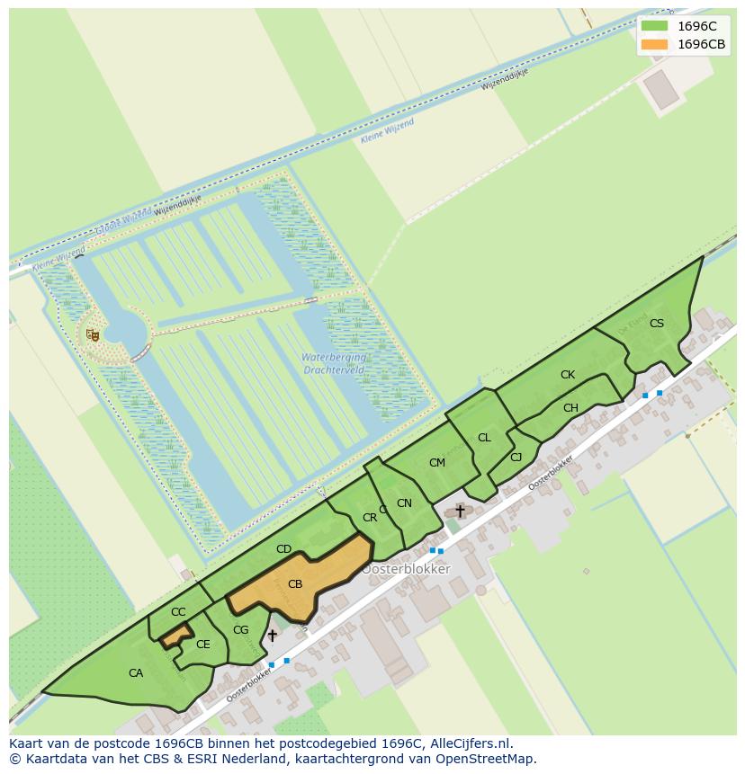 Afbeelding van het postcodegebied 1696 CB op de kaart.