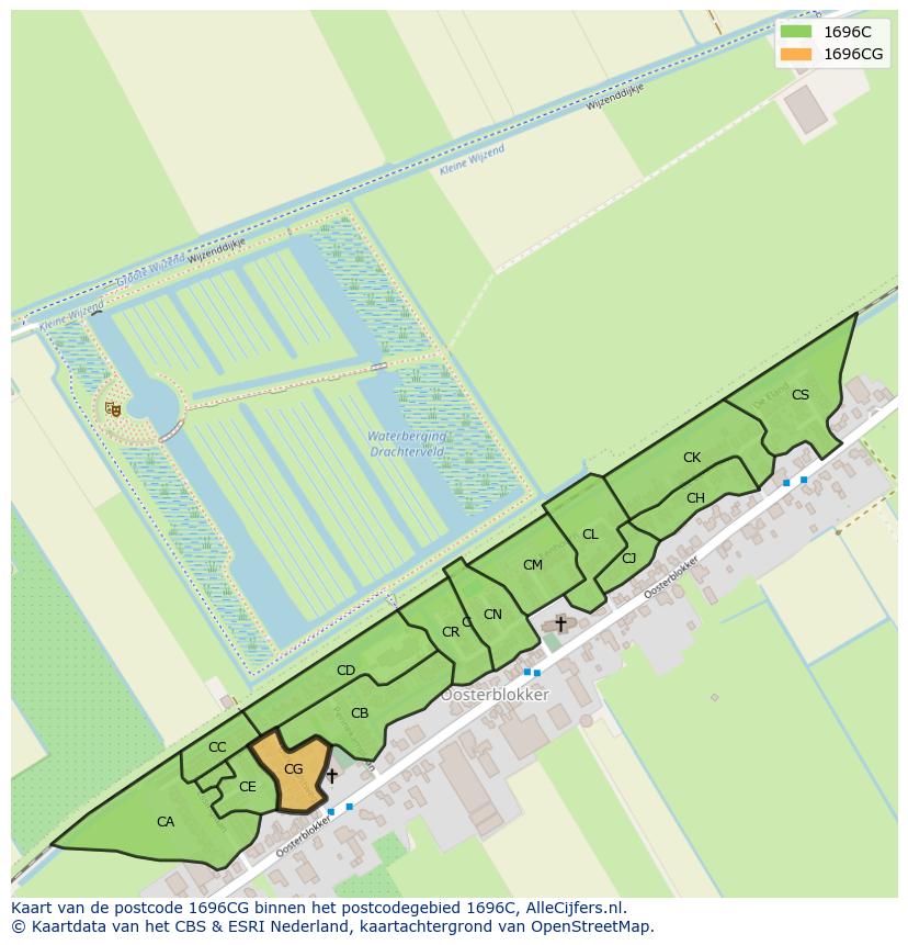 Afbeelding van het postcodegebied 1696 CG op de kaart.