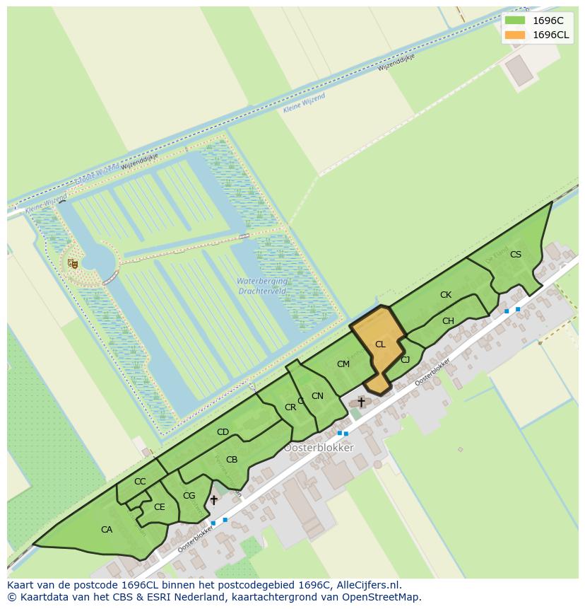 Afbeelding van het postcodegebied 1696 CL op de kaart.
