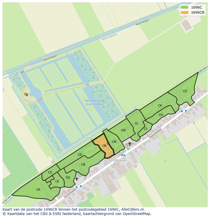Afbeelding van het postcodegebied 1696 CR op de kaart.