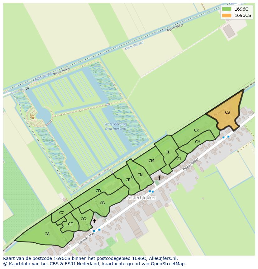 Afbeelding van het postcodegebied 1696 CS op de kaart.