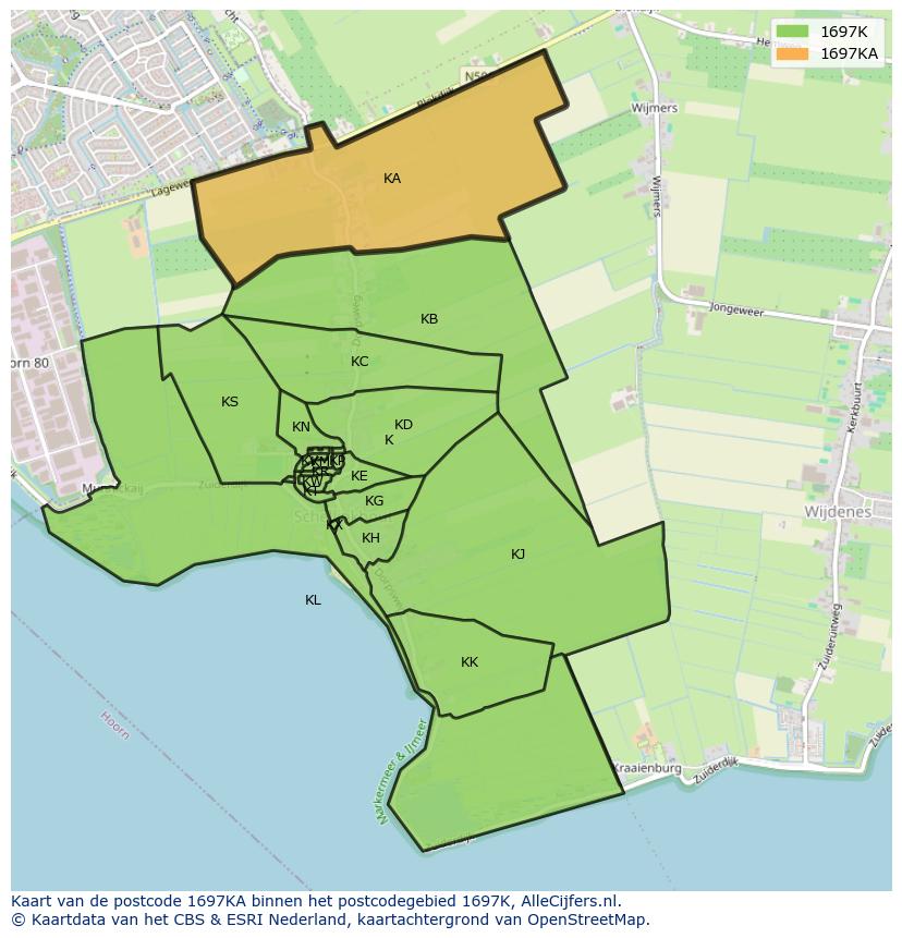Afbeelding van het postcodegebied 1697 KA op de kaart.