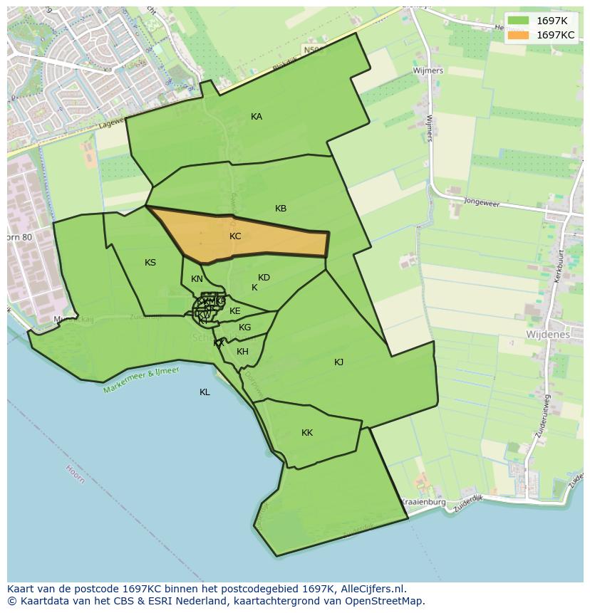 Afbeelding van het postcodegebied 1697 KC op de kaart.