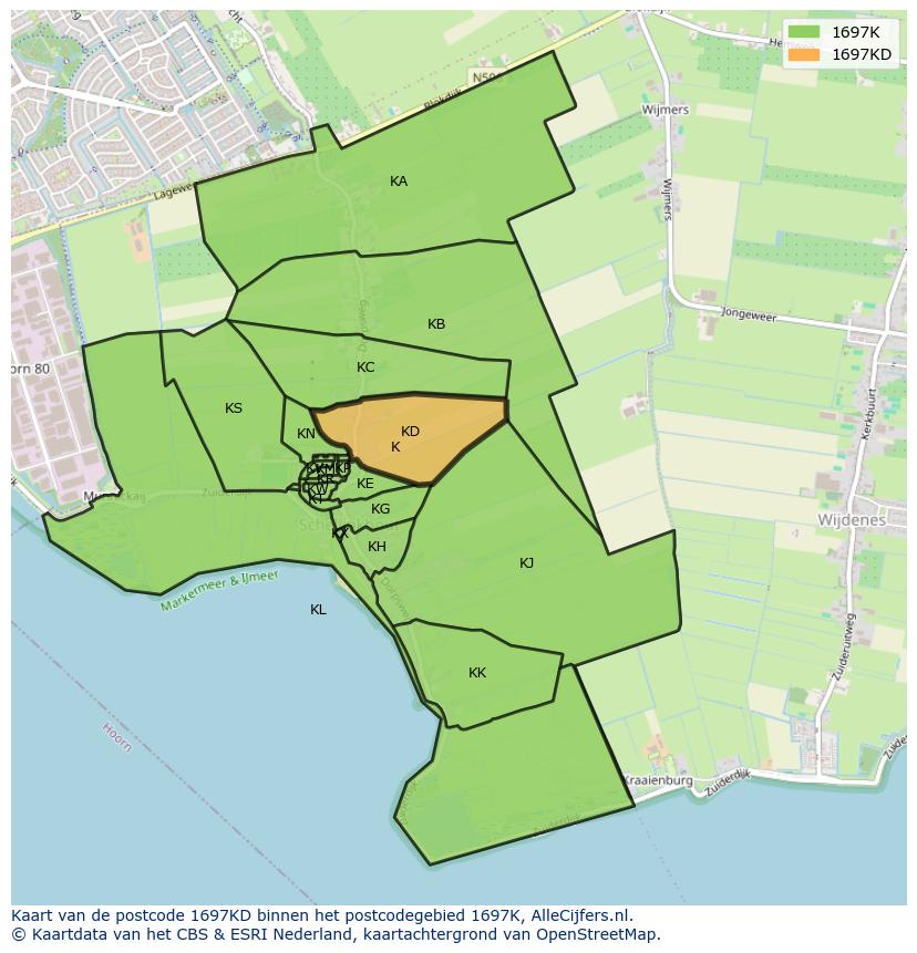 Afbeelding van het postcodegebied 1697 KD op de kaart.