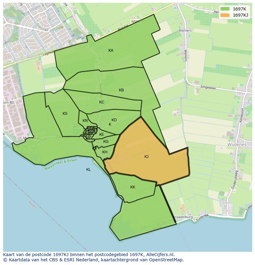Afbeelding van het postcodegebied 1697 KJ op de kaart.