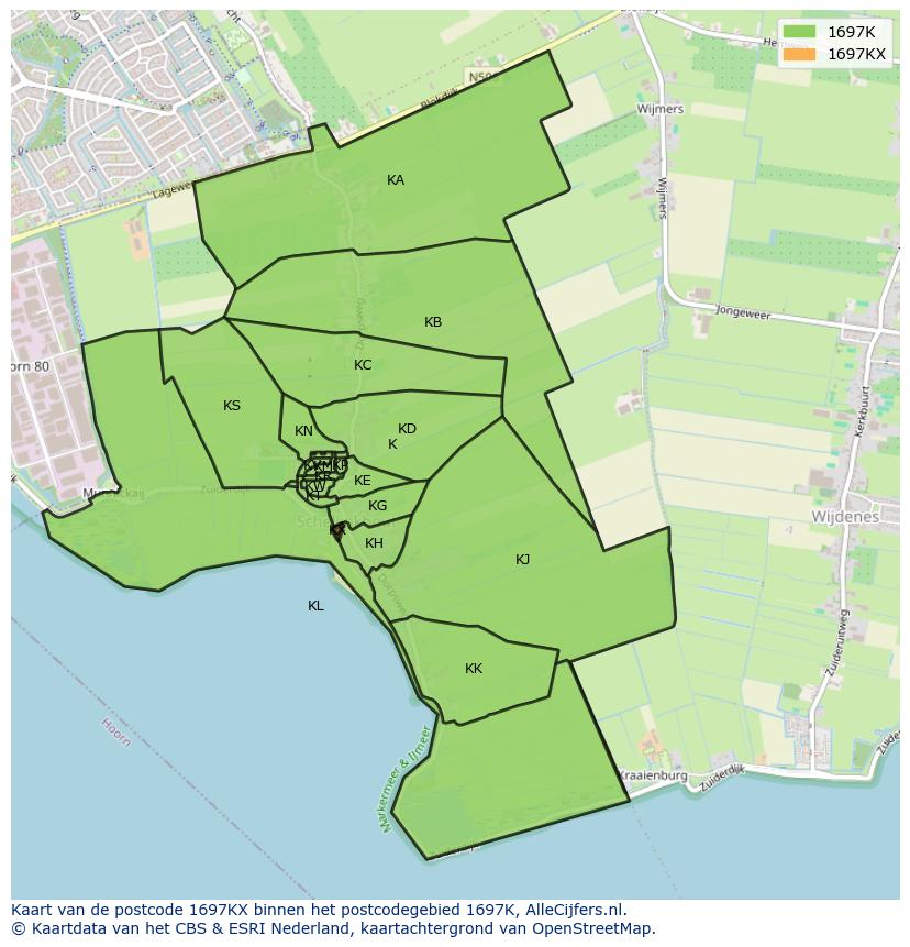 Afbeelding van het postcodegebied 1697 KX op de kaart.