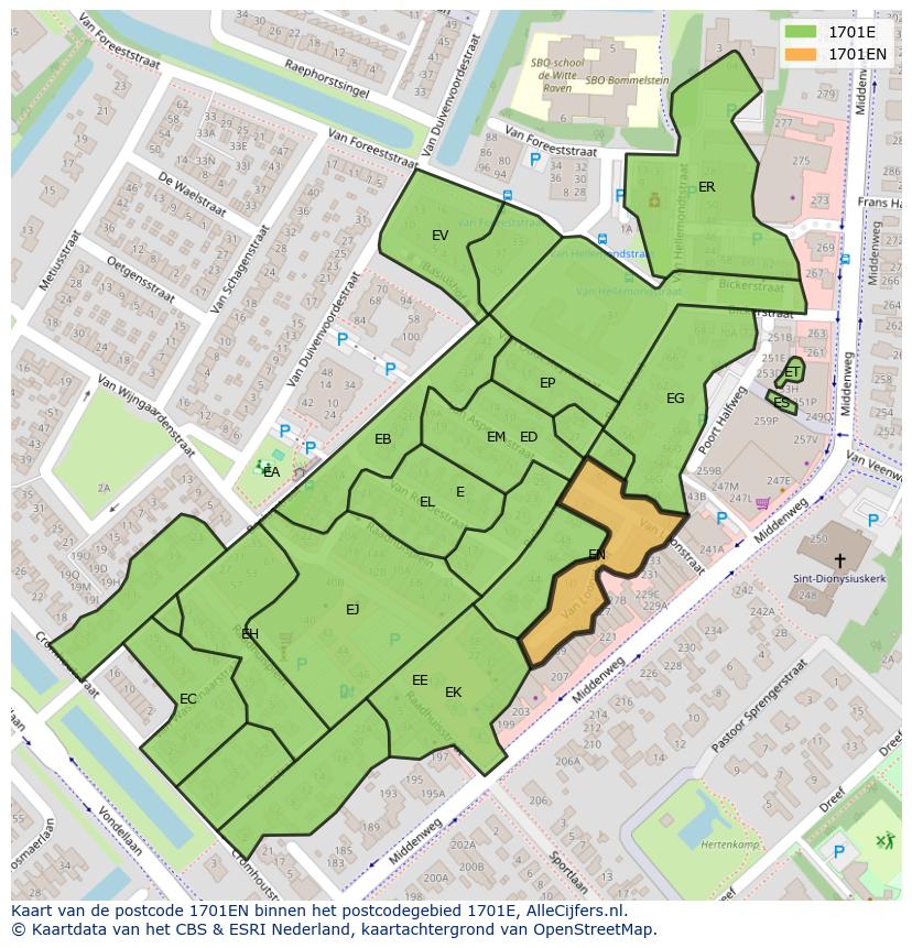Afbeelding van het postcodegebied 1701 EN op de kaart.