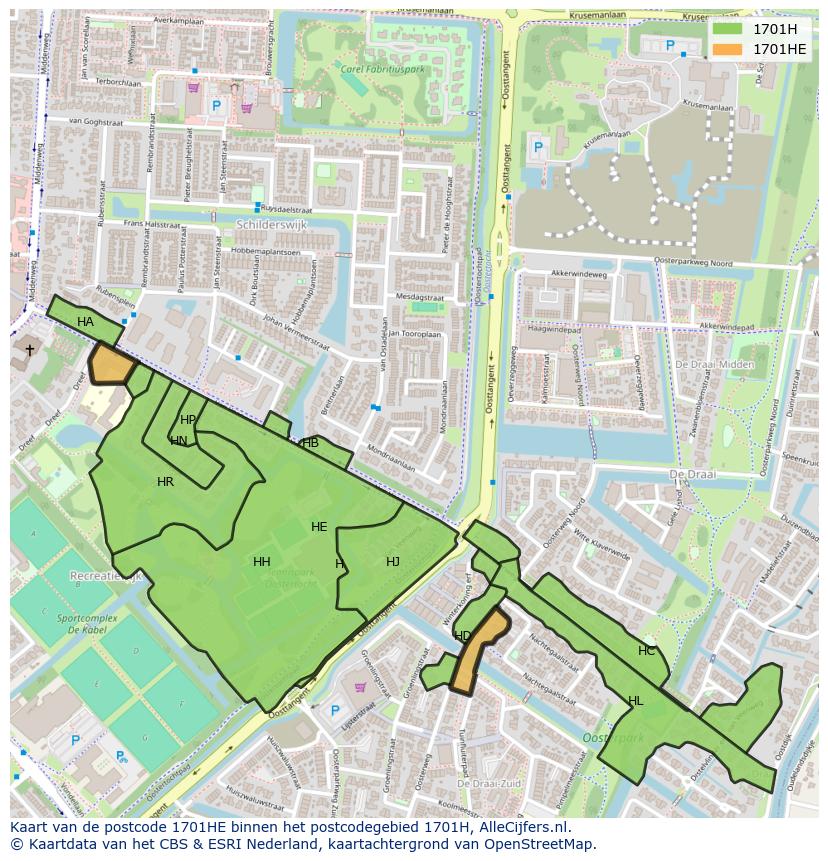 Afbeelding van het postcodegebied 1701 HE op de kaart.