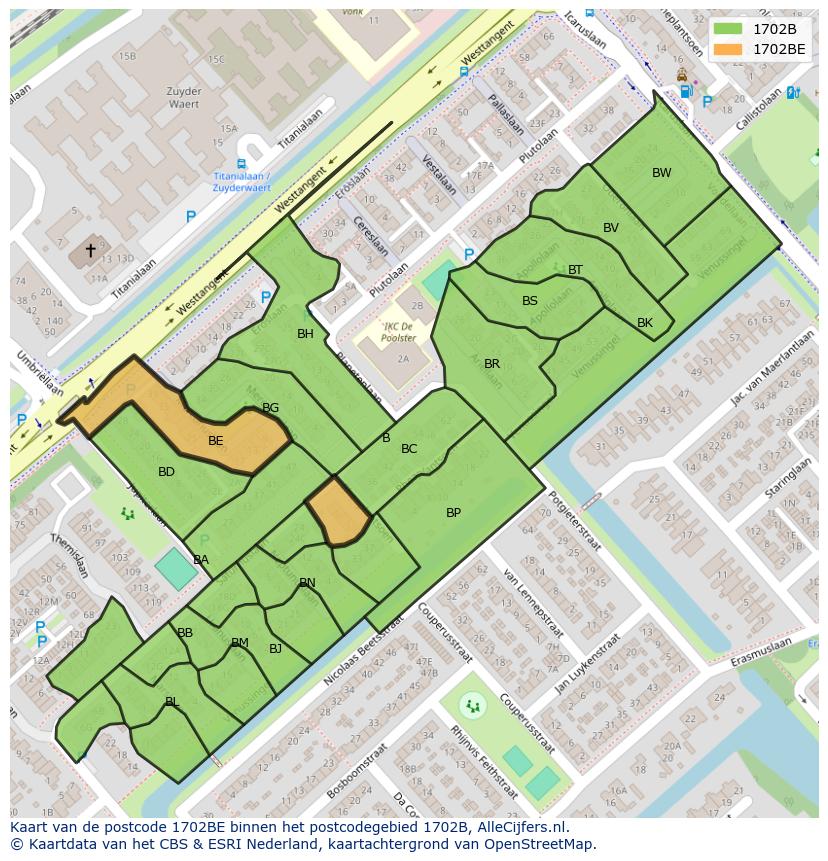 Afbeelding van het postcodegebied 1702 BE op de kaart.