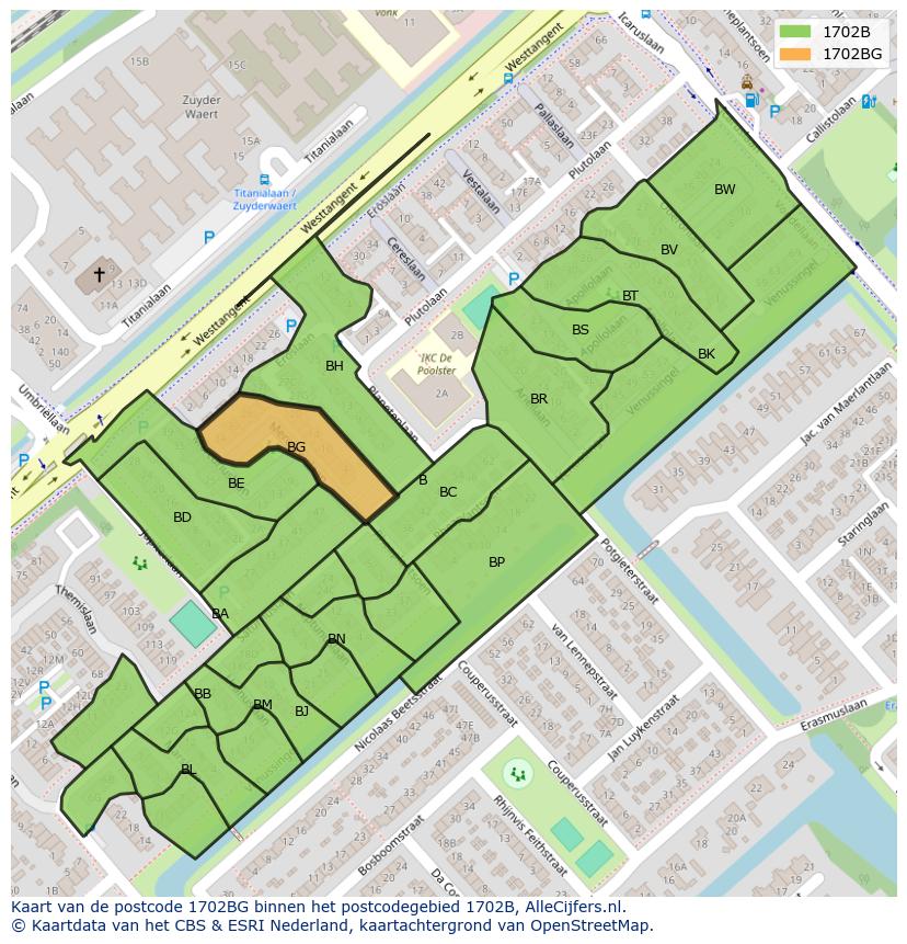 Afbeelding van het postcodegebied 1702 BG op de kaart.