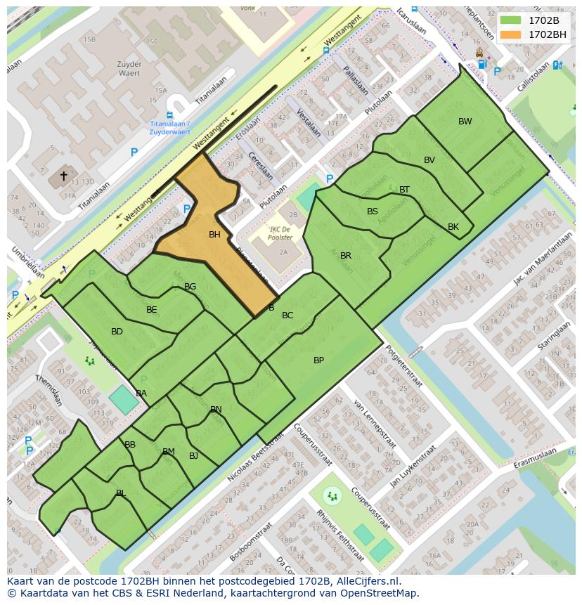 Afbeelding van het postcodegebied 1702 BH op de kaart.