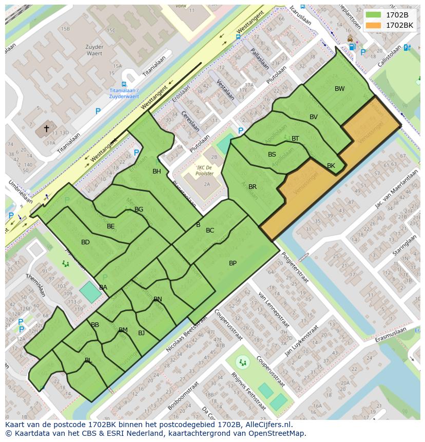 Afbeelding van het postcodegebied 1702 BK op de kaart.
