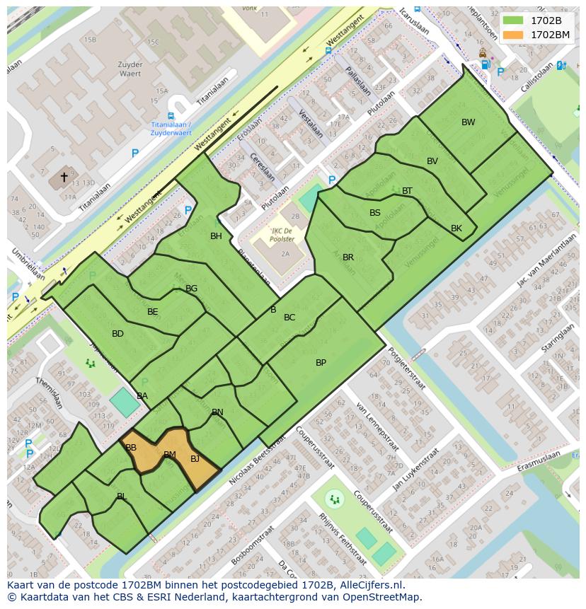 Afbeelding van het postcodegebied 1702 BM op de kaart.
