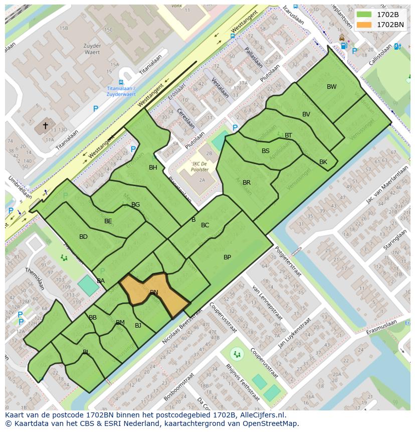 Afbeelding van het postcodegebied 1702 BN op de kaart.