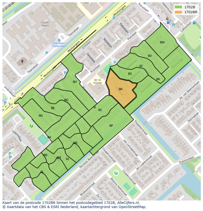 Afbeelding van het postcodegebied 1702 BR op de kaart.