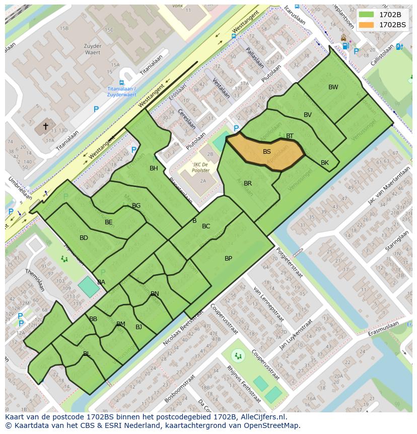 Afbeelding van het postcodegebied 1702 BS op de kaart.