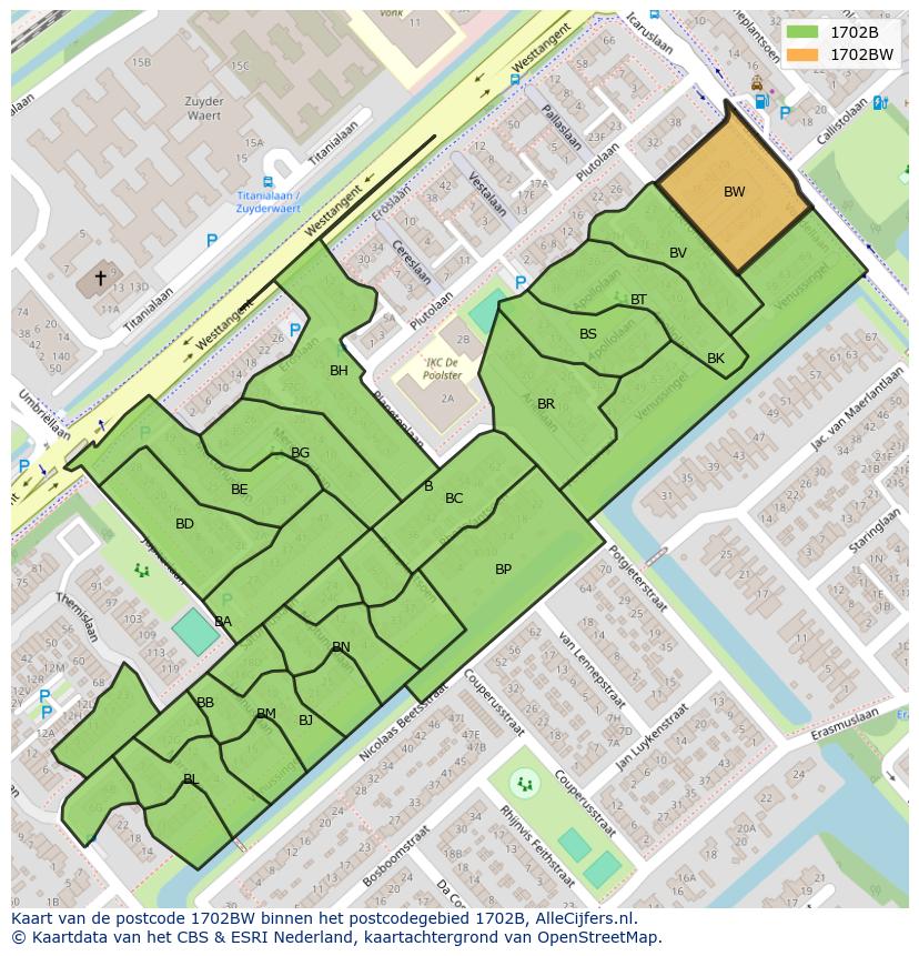 Afbeelding van het postcodegebied 1702 BW op de kaart.