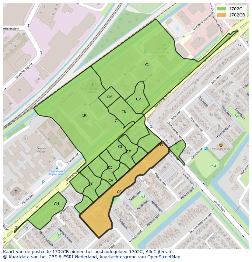 Afbeelding van het postcodegebied 1702 CB op de kaart.
