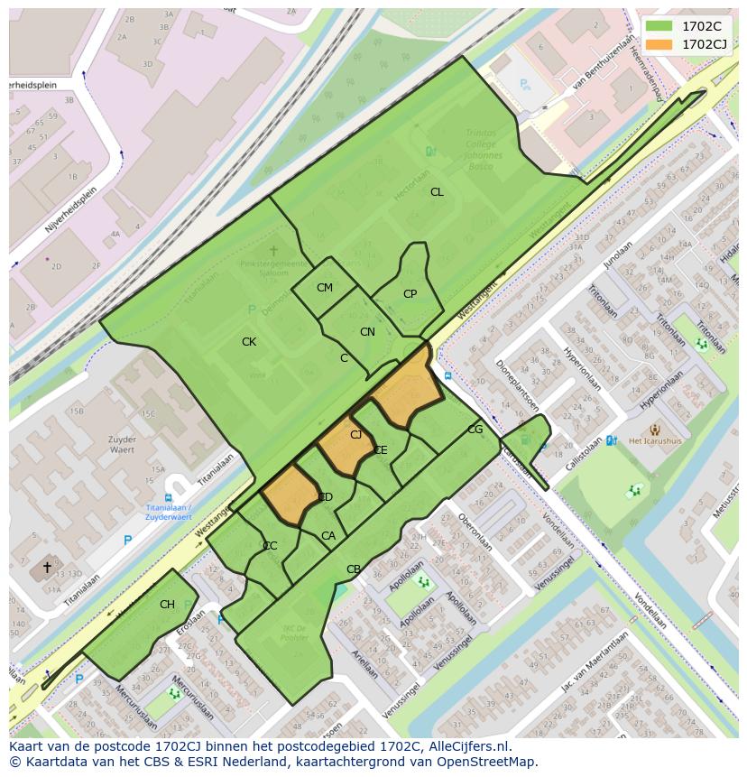 Afbeelding van het postcodegebied 1702 CJ op de kaart.