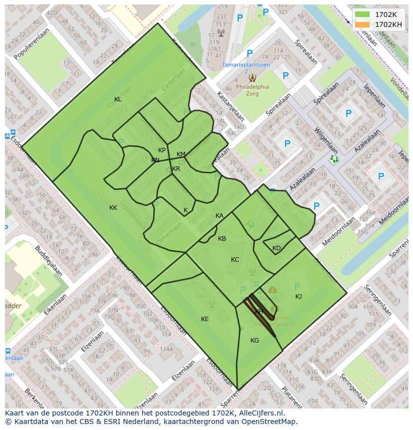 Afbeelding van het postcodegebied 1702 KH op de kaart.
