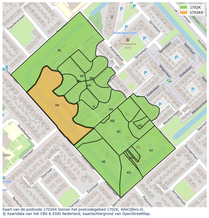 Afbeelding van het postcodegebied 1702 KK op de kaart.