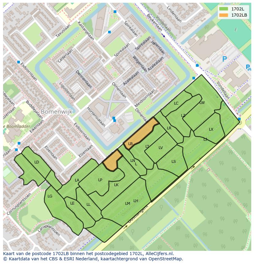 Afbeelding van het postcodegebied 1702 LB op de kaart.