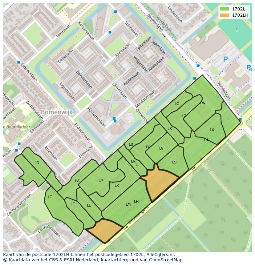 Afbeelding van het postcodegebied 1702 LH op de kaart.