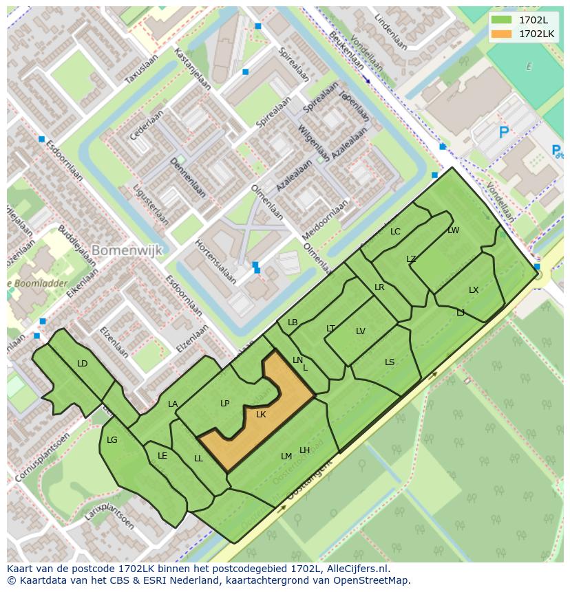 Afbeelding van het postcodegebied 1702 LK op de kaart.