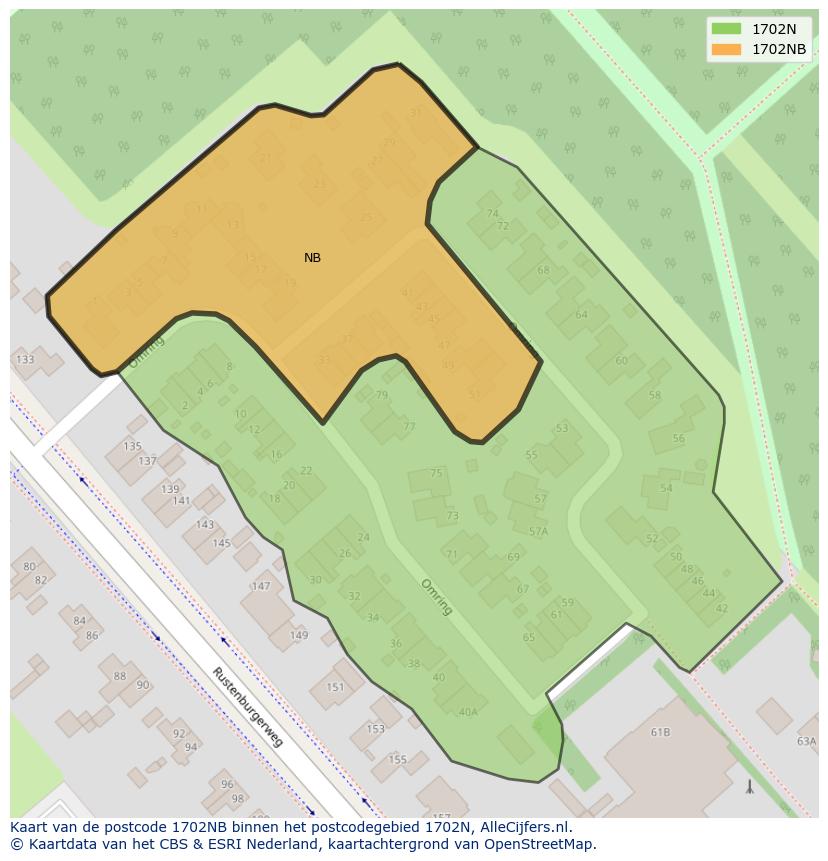 Afbeelding van het postcodegebied 1702 NB op de kaart.