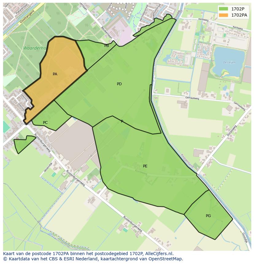 Afbeelding van het postcodegebied 1702 PA op de kaart.