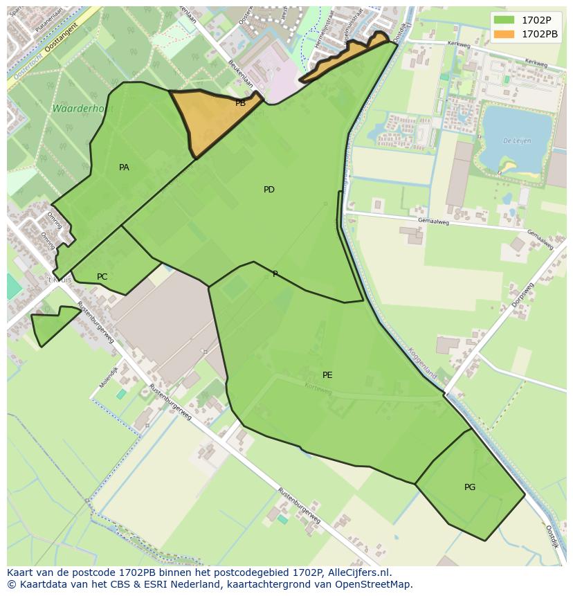Afbeelding van het postcodegebied 1702 PB op de kaart.