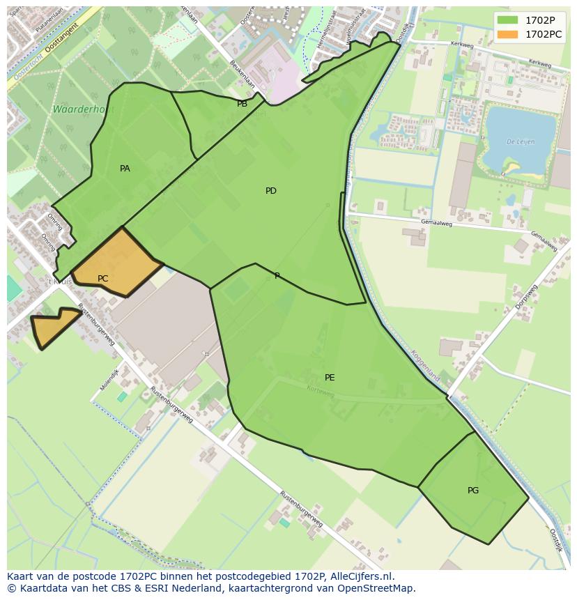 Afbeelding van het postcodegebied 1702 PC op de kaart.