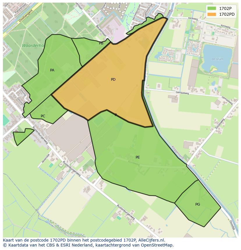 Afbeelding van het postcodegebied 1702 PD op de kaart.
