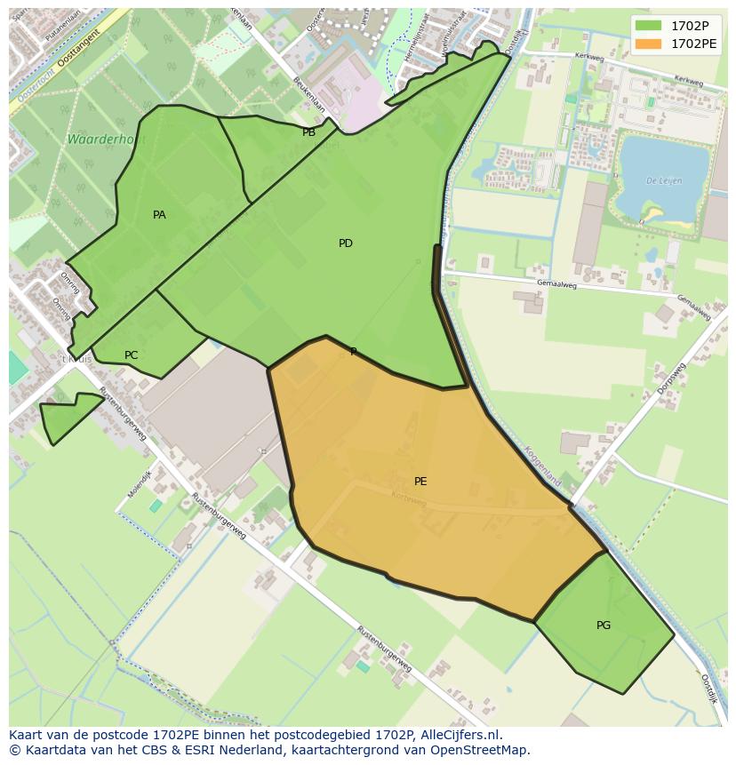 Afbeelding van het postcodegebied 1702 PE op de kaart.