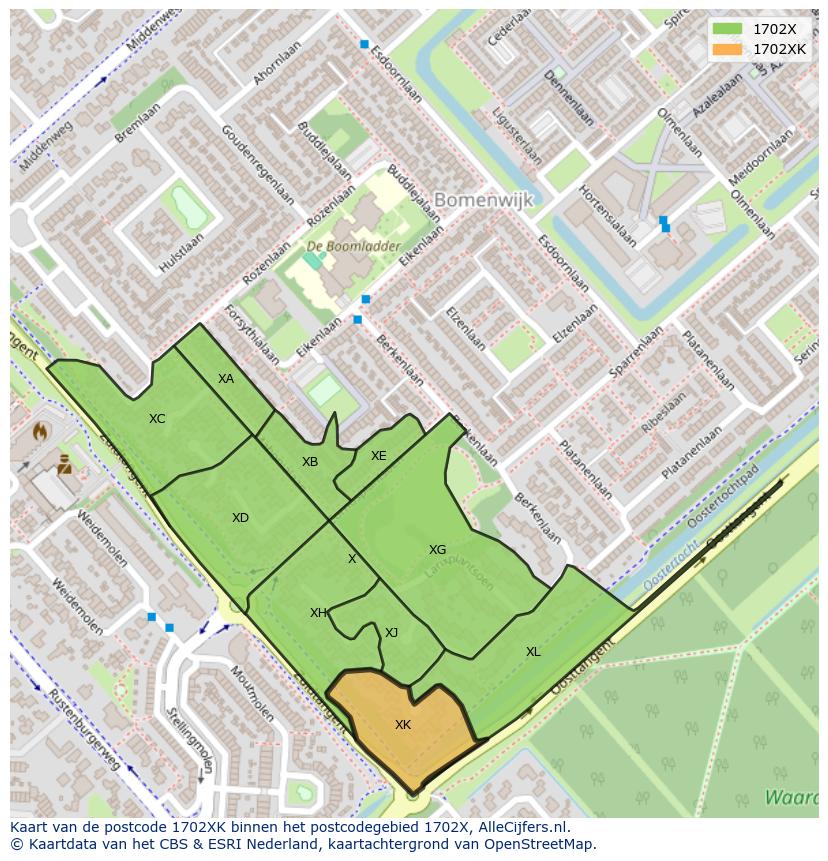 Afbeelding van het postcodegebied 1702 XK op de kaart.