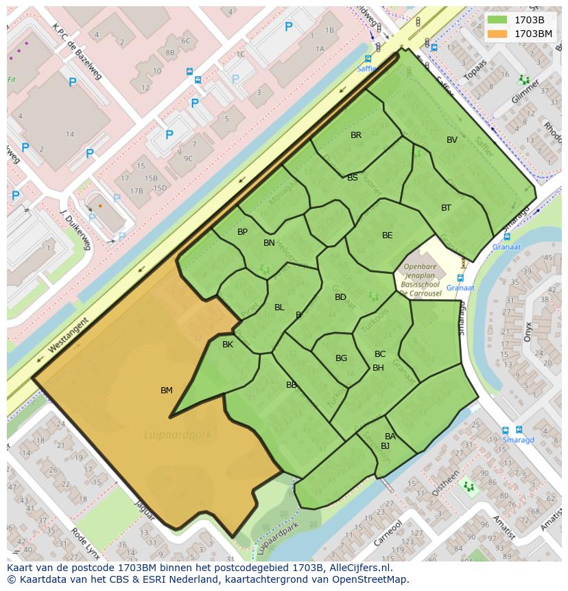 Afbeelding van het postcodegebied 1703 BM op de kaart.