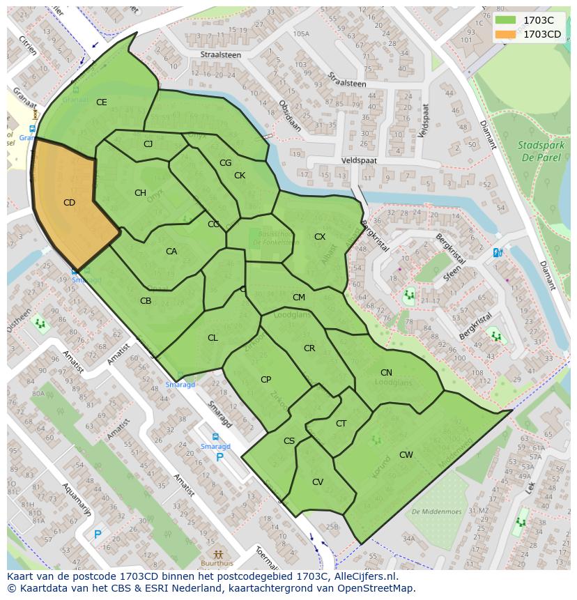 Afbeelding van het postcodegebied 1703 CD op de kaart.
