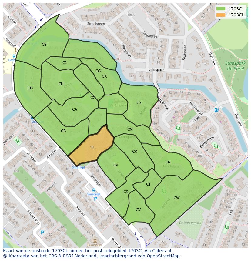 Afbeelding van het postcodegebied 1703 CL op de kaart.
