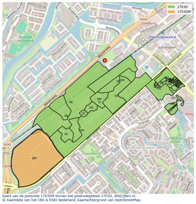 Afbeelding van het postcodegebied 1703 DM op de kaart.