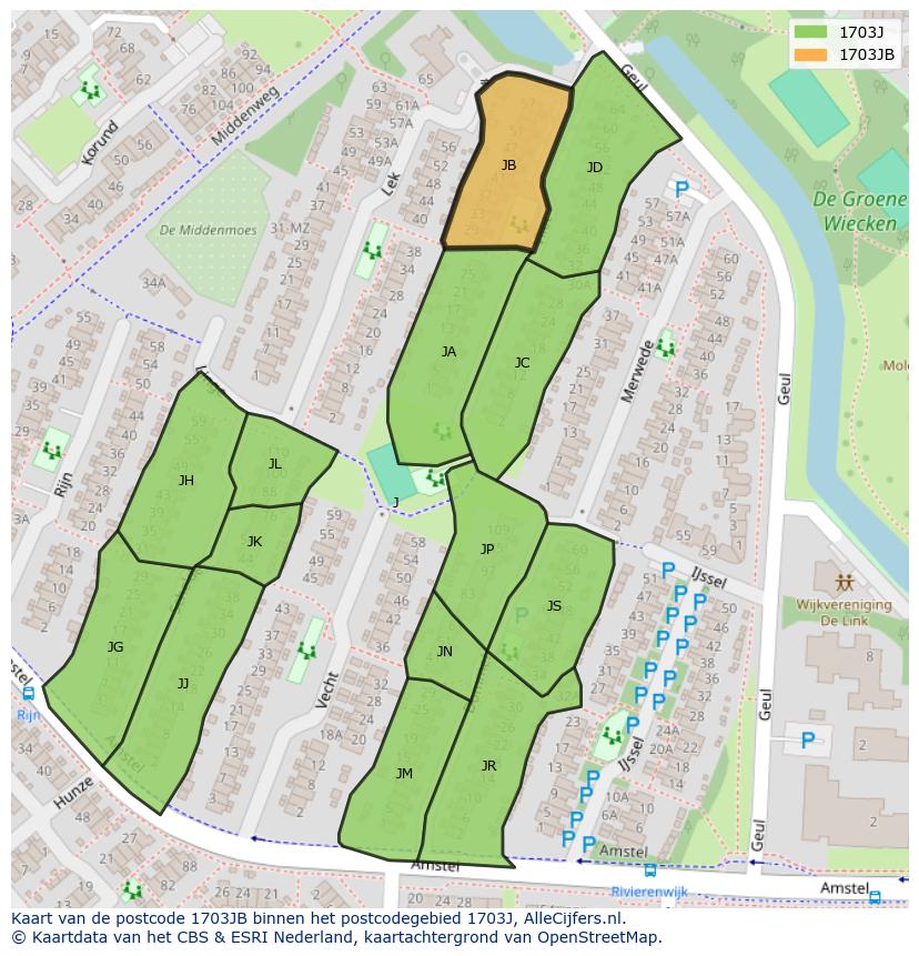 Afbeelding van het postcodegebied 1703 JB op de kaart.