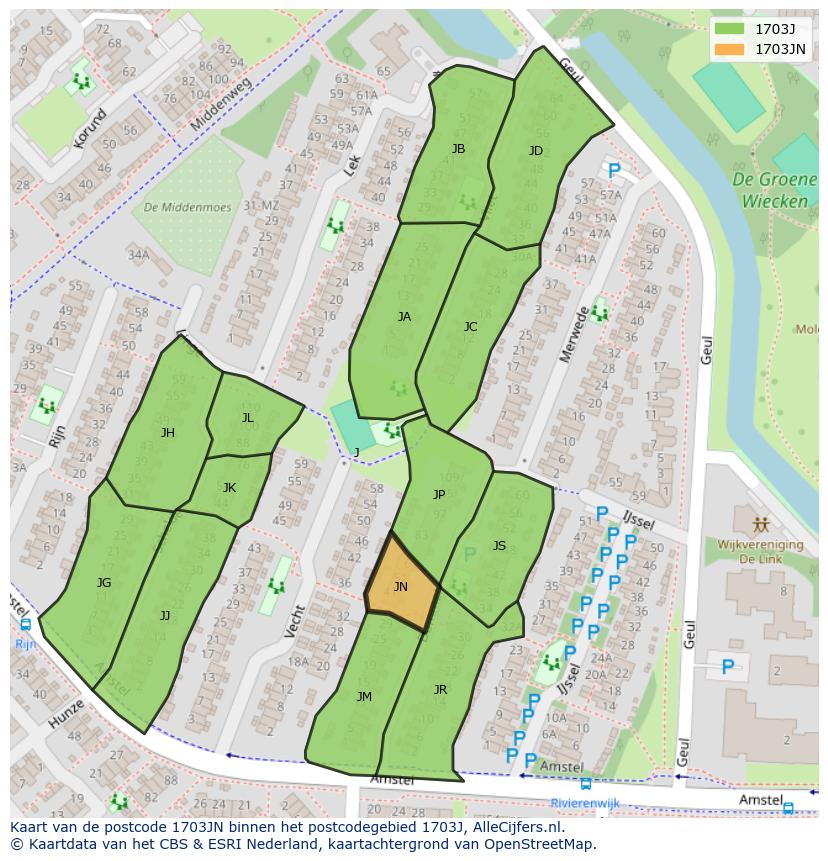 Afbeelding van het postcodegebied 1703 JN op de kaart.