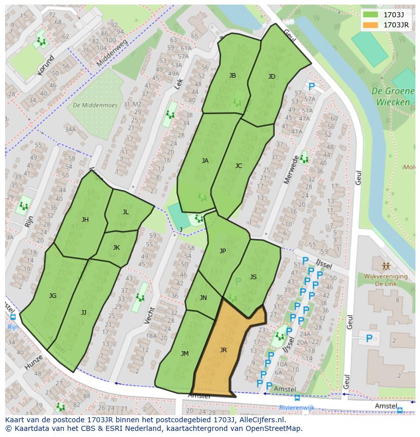Afbeelding van het postcodegebied 1703 JR op de kaart.
