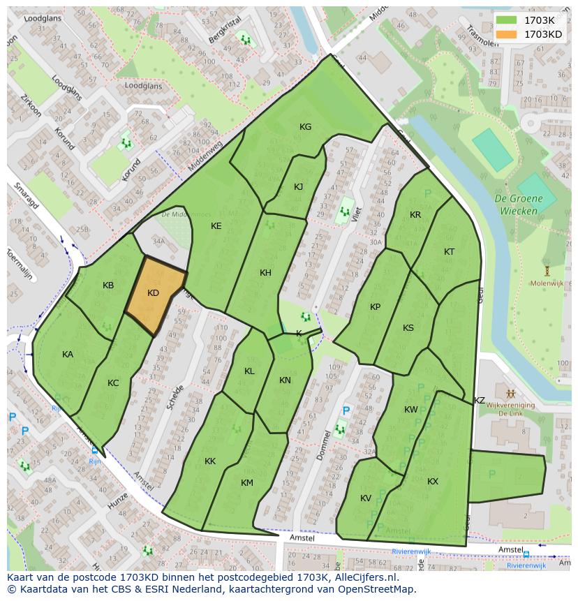 Afbeelding van het postcodegebied 1703 KD op de kaart.